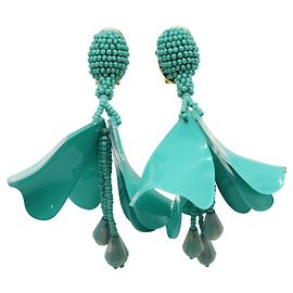 Oscar de la Renta Turquoise Dangling Clip-On Earrings  Other