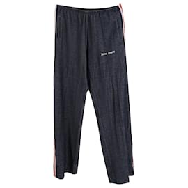 Palm Angels-Palm Angels Elasticated Loose Track Pants in Navy Cotton-Navy blue