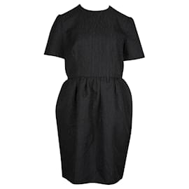 Balenciaga-Black Textured Dress with a Flared Skirt-Black
