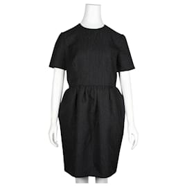 Balenciaga-Black Textured Dress with a Flared Skirt-Black