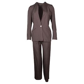 Donna Karan Conjunto de calça e blazer de seda marrom escuro Metálico