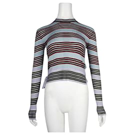 Fendi-Blue & Brown Striped Silk Long Sleeved Top-Other