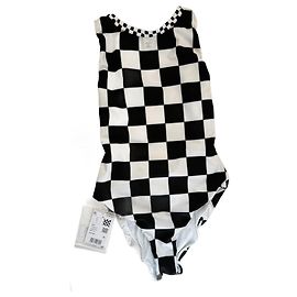 Chanel Runway Einteiliger karierter Badeanzug Schwarz