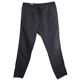 Dries Van Noten-Dries Van Noten Pantalon à Cordon à Fines Rayures en Coton et Lin Noir-Noir