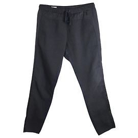 Dries Van Noten Pin Stripe Drawstring Pants in Black Cotton Linen Black