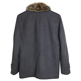 Dolce & Gabbana-Dolce & Gabbana Fur Collar Structured Jacket in Gray Wool-Grey