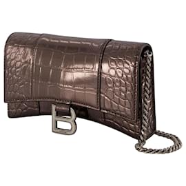 Balenciaga-Hourglass Wallet on chain - Balenciaga - Leather - Dark Bronze-Metallic