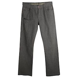 Kenzo-Kenzo Striped Trousers in Gray and Brown Cotton-Grey