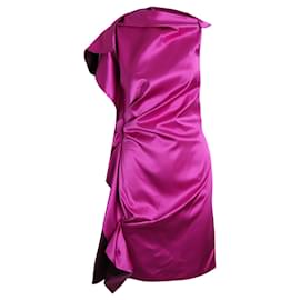 Lanvin-Lanvin Gathered Draped Mini Dress in Fuchsia Pink Silk-Pink