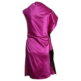 Lanvin-Lanvin Gathered Draped Mini Dress in Fuchsia Pink Silk-Pink