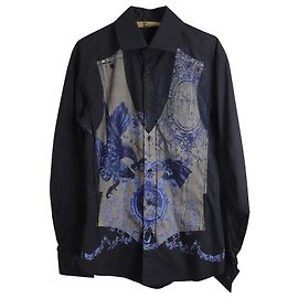 Camicia Button Down John Galliano con stampa barocca in cotone nero Nero