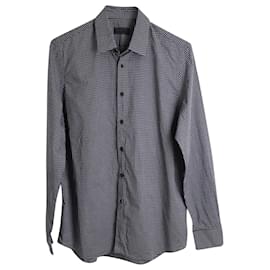 Prada-Camisa de algodón gris con botones y estampado de rejilla de Prada-Gris
