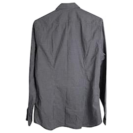 Prada-Camicia Button Down con stampa a griglia Prada in cotone grigio-Grigio