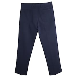 Prada-Prada Classic Straight Leg Trousers in Navy Cotton-Blue,Navy blue