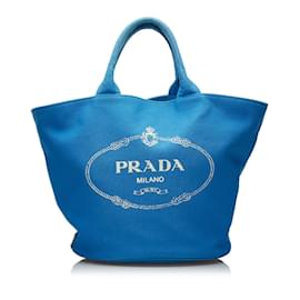 Prada-Canapa Logo Tote Bag 1BG163-Blue