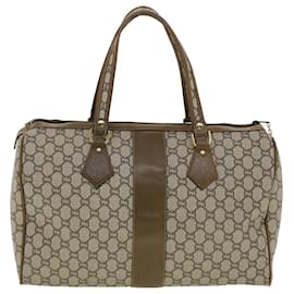 Gucci-GUCCI GG Plus Canvas Boston Bag PVC Leather Beige Auth th3568-Beige