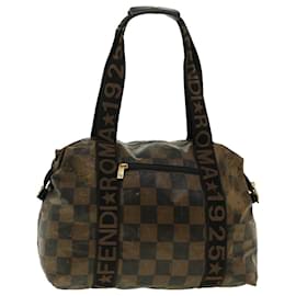 Fendi-FENDI Pecan Canvas Tote Bag Black Brown Auth ti1091-Brown,Black