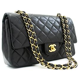 Chanel-Solapa forrada Chanel Classic 10Bolso de hombro con cadena de piel de cordero negro-Negro