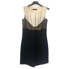 Vestido Dsquared2 de seda com laço de couro marrom preto bege Marrom Preto Bege