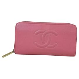 Chanel-Portafoglio in pelle di caviale rosa Chanel CC-Rosa