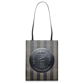Fendi-Fendi Brown Pequin Tote Bag-Brown,Dark brown