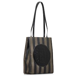 Fendi-Fendi Brown Pequin Tote Bag-Brown,Dark brown