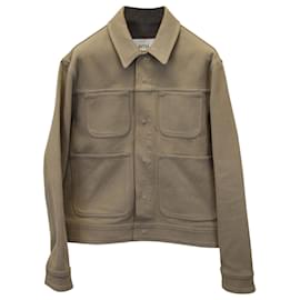 Autre Marque-AMI Paris Worker Snap Jacket in Brown Cotton-Brown