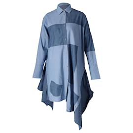 Loewe-Loewe Asymmetric Patchwork Chambray Shirt Dress in Blue Cotton-Blue