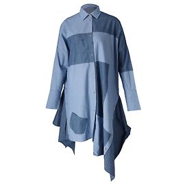 Loewe Asymmetrisches Patchwork-Chambray-Hemdkleid aus blauer Baumwolle Blau