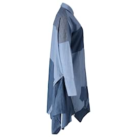 Loewe-Loewe Asymmetric Patchwork Chambray Shirt Dress in Blue Cotton-Blue