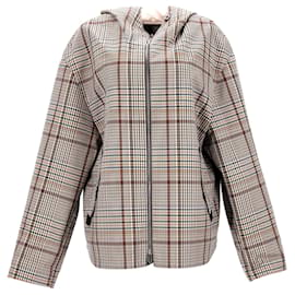 Hermès-Hermes Checkered Print Hooded Zip Jacket in Brown Organic Cotton-Brown