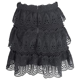 Self portrait-Self-Portrait Crochet A-Line Tiered Skirt in Black Polyester-Black