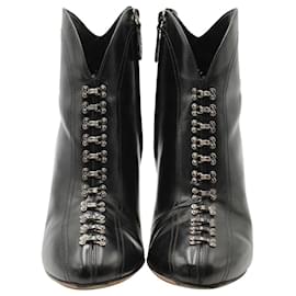 Alaïa-Alaia Hook and Eye Embellished Booties in Black Leather-Black