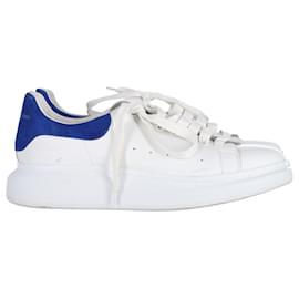 Alexander Mcqueen-Alexander McQueen Oversized Sole Sneakers in White and Blue Leather-White
