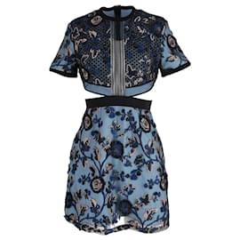 Self portrait-Self-Portrait Florence Floral-Embroidered Cutout Dress in Blue Polyester-Blue