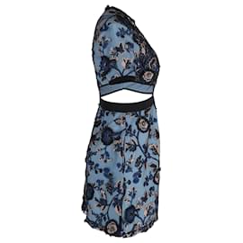 Self portrait-Self-Portrait Florence Floral-Embroidered Cutout Dress in Blue Polyester-Blue