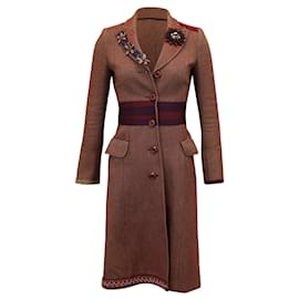 Moschino Cheap And Chic-Moschino Cheap and Chic Embellished Coat in Burgundy Wool-Dark red