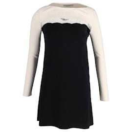 Valentino Garavani-Valentino Garavani Mini robe bicolore en dentelle avec détail en laine noire-Noir
