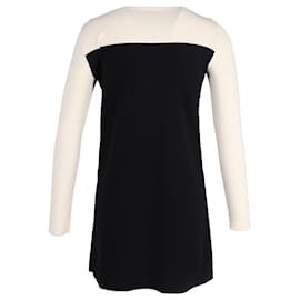 Valentino Garavani-Valentino Garavani Two-Tone Lace Detail Mini Dress in Black Wool-Black