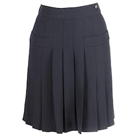 Chanel-Chanel Pleated Skirt in Black Silk-Black