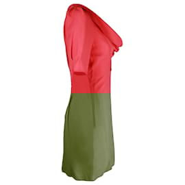 Roland Mouret-Roland Mouret Cowl Neck Mini Dress in Coral Viscose-Coral