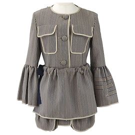 chaqueta con lazo a rayas de la pasarela de Fendi Beige Azul marino