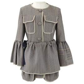 Fendi-Veste ruban rayée du défilé Fendi-Beige,Bleu Marine