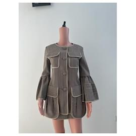 Fendi-Veste ruban rayée du défilé Fendi-Beige,Bleu Marine