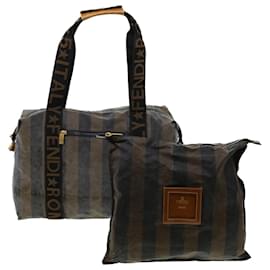 Fendi-FENDI Pecan Canvas Pouch Shoulder Bag Coated Canvas 2Set Brown Black Auth ti1034-Brown,Black
