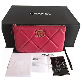 Chanel Pochette 19 Pink Lambskin Leather Clutch Pink