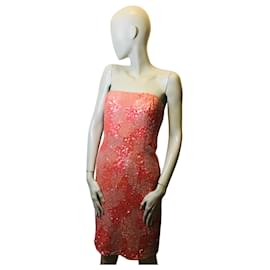 Autre Marque-Gilar silk and sequin strapless dress-Coral