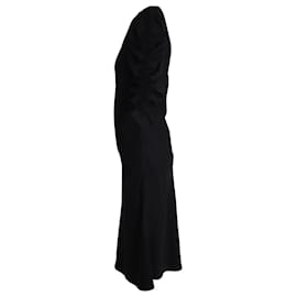 Céline-Celine Ruched Sleeve Midi Dress in Black Viscose-Black