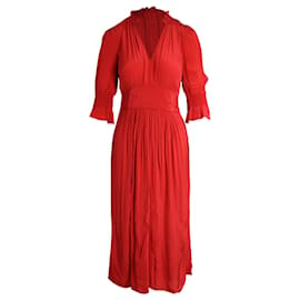 Ba&Sh-Ba&Sh V-Neck Midi Dress in Red Viscose-Red
