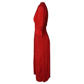 Ba&Sh-Ba&Sh V-Neck Midi Dress in Red Viscose-Red